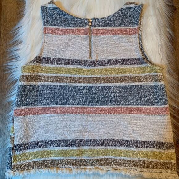Green Envelope BoHo Fringe Striped Crop Summer Tan Top XS - Picture 2 of 3
